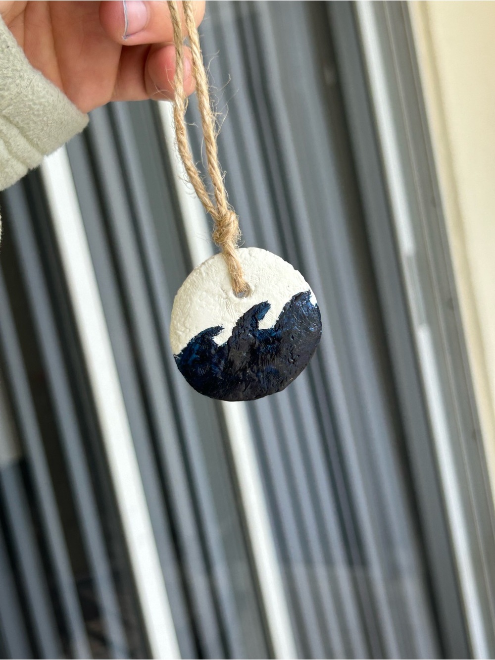 Handmade White and Navy Wave Hanging Ornament - Home Art